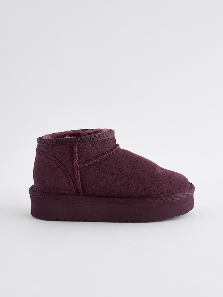 Burgundy Purple Flatform Mini Warm Lined Water Repellent Suede Pull-On Boots - Image 2 of 5