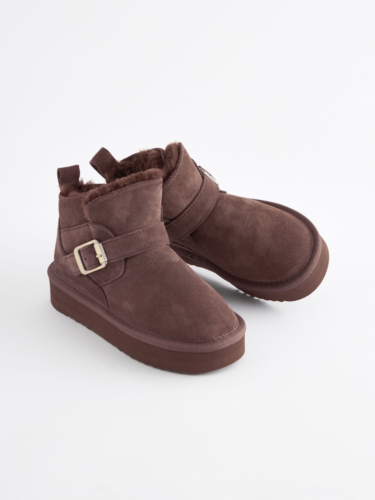 Brown Suede Buckle Pull On Boots - Image 1 of 5