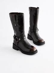Black Tall Buckle Biker Boots - Image 1 of 6