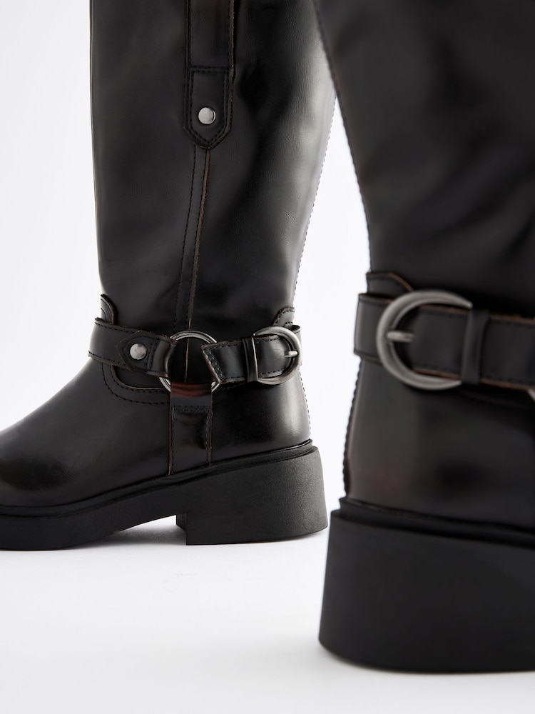 Black Tall Buckle Biker Boots - Image 6 of 6