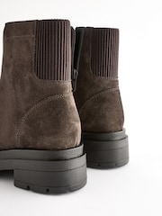 Brown Suede Zip Front Chunky Boots - Image 4 of 6