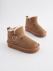 Neutral Brown Suede Buckle Pull On Boots - Image 1 of 5