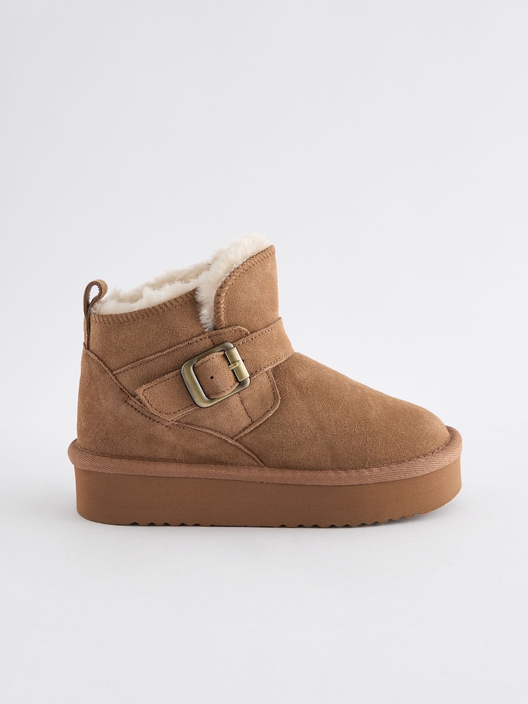 Neutral Brown Suede Buckle Pull On Boots - Image 2 of 5