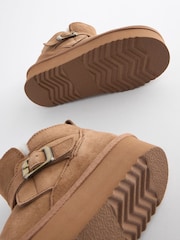 Neutral Brown Suede Buckle Pull On Boots - Image 4 of 5