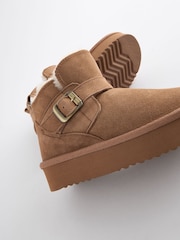 Neutral Brown Suede Buckle Pull On Boots - Image 5 of 5