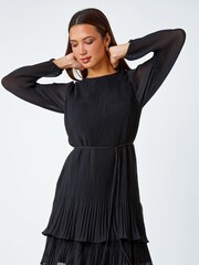 Roman Black Pleated Frill Hem Swing Dress - Image 3 of 5
