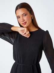 Roman Black Pleated Frill Hem Swing Dress - Image 4 of 5