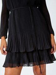 Roman Black Pleated Frill Hem Swing Dress - Image 5 of 5