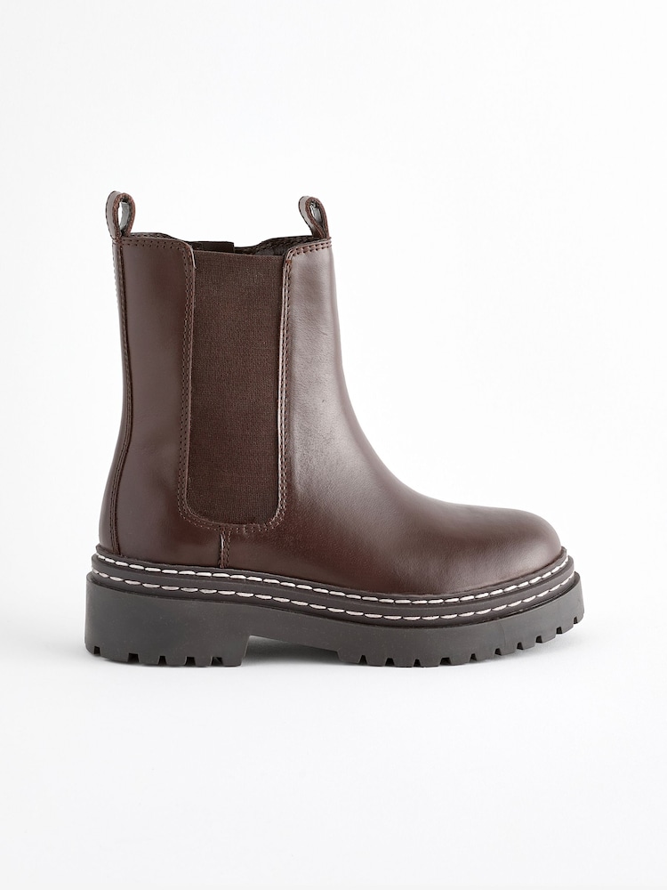 Brown Leather Chunky Chelsea Boots - Image 2 of 5