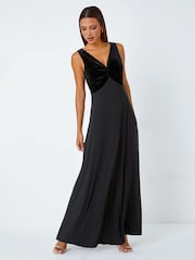 Roman Black Velvet Bodice Stretch Maxi Dress - Image 1 of 4