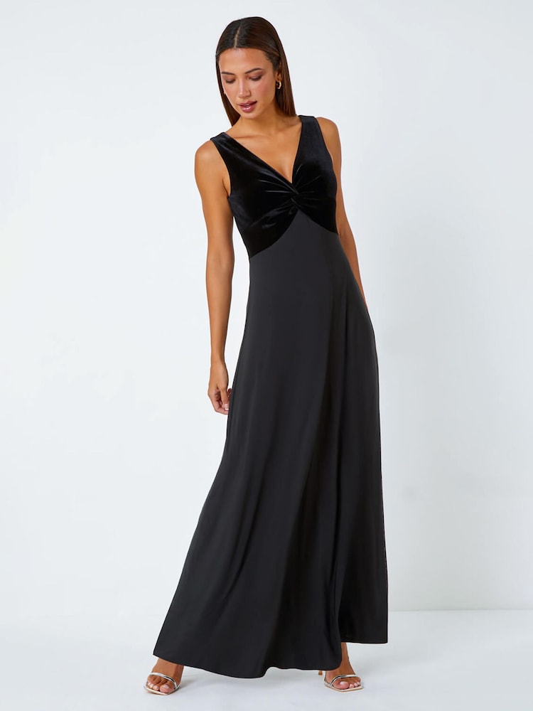 Roman Black Velvet Bodice Stretch Maxi Dress - Image 1 of 4