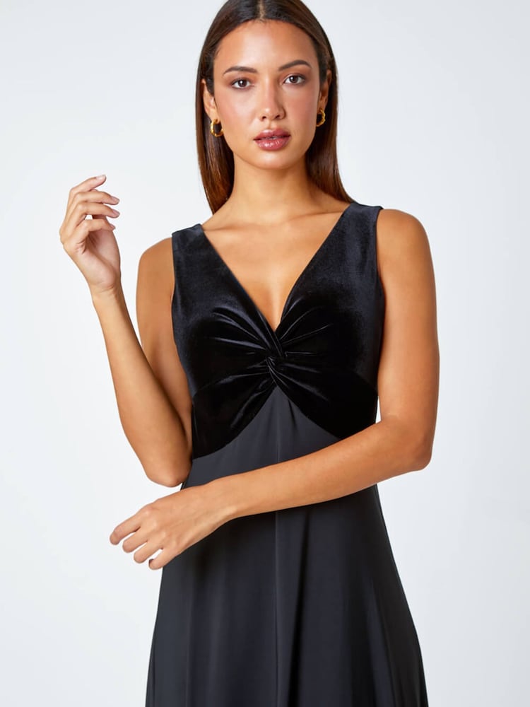 Roman Black Velvet Bodice Stretch Maxi Dress - Image 4 of 4 Roman Black Velvet Bodice Stretch Maxi Dress - Image 4 of 4