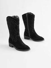 Black Tall Suede Western Boots - Image 1 of 4