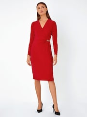 Roman Red Chain Detail Wrap Stretch Dress - Image 1 of 5