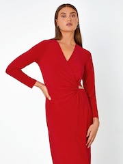 Roman Red Chain Detail Wrap Stretch Dress - Image 2 of 5