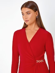 Roman Red Chain Detail Wrap Stretch Dress - Image 4 of 5