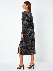 Roman Grey Velvet Animal Wrap Midi Stretch Dress - Image 3 of 5