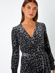 Roman Grey Velvet Animal Wrap Midi Stretch Dress - Image 4 of 5