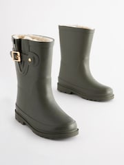 Khaki Green Warm Lined Buckle Wellies - Image 1 of 5