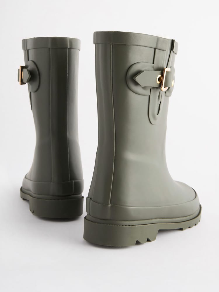 Khaki Green Warm Lined Buckle Wellies - Image 3 of 5