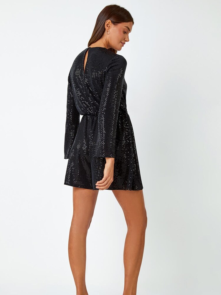 Roman Black Sequin Embellished Stretch Playsuit - Image 2 of 5