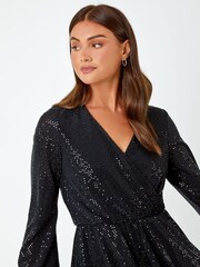 Roman Black Sequin Embellished Stretch Playsuit - Image 4 of 5