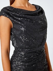 Roman Black Sequin Cowl Neck Stretch Maxi Dress - Image 5 of 5