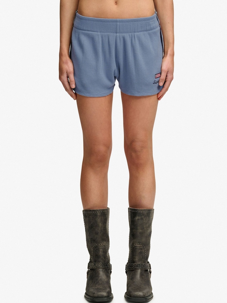 SUPERDRY Blue Athletic Essentials Waffle Retro Shorts - Image 2 of 7