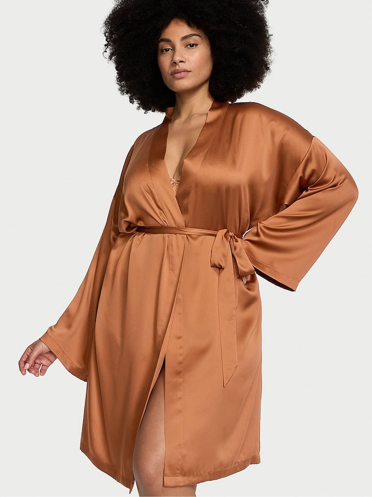 Victoria's Secret Caramel Brown Satin Midi Robe - Image 1 of 3
