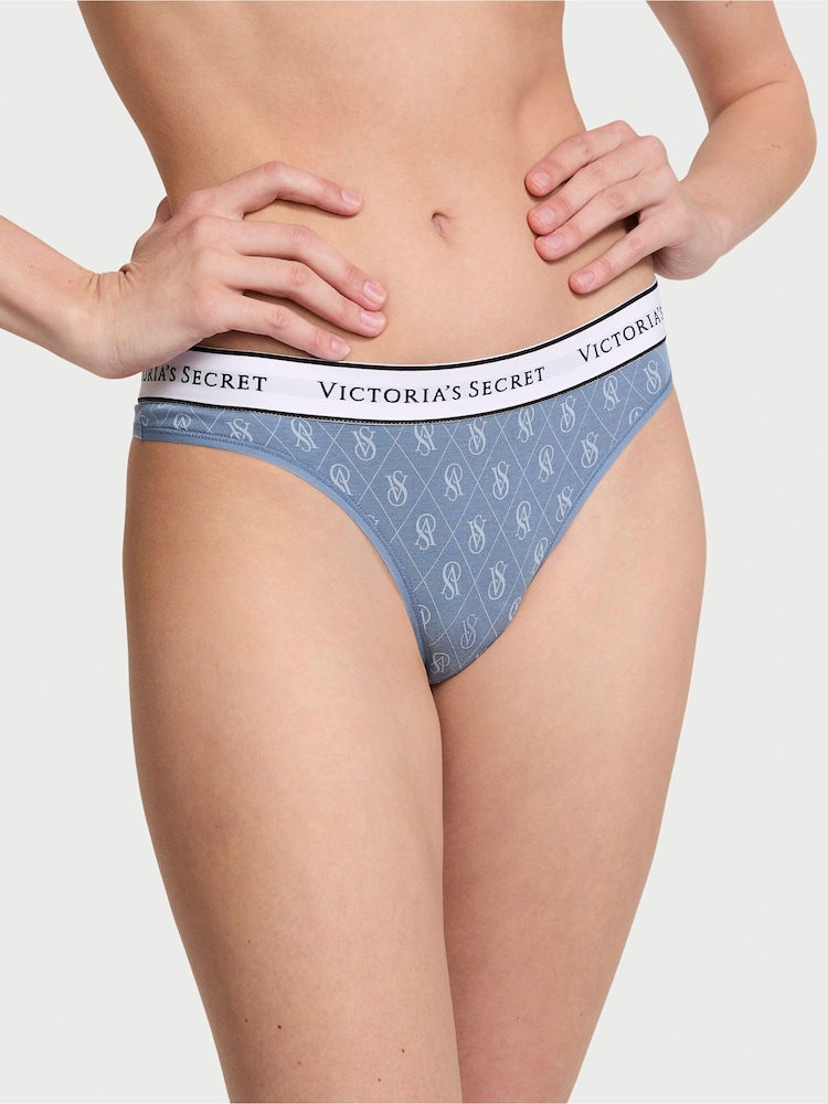 Victoria's Secret Faded Denim Blue Diamond Logo Thong Knickers - Image 1 of 3