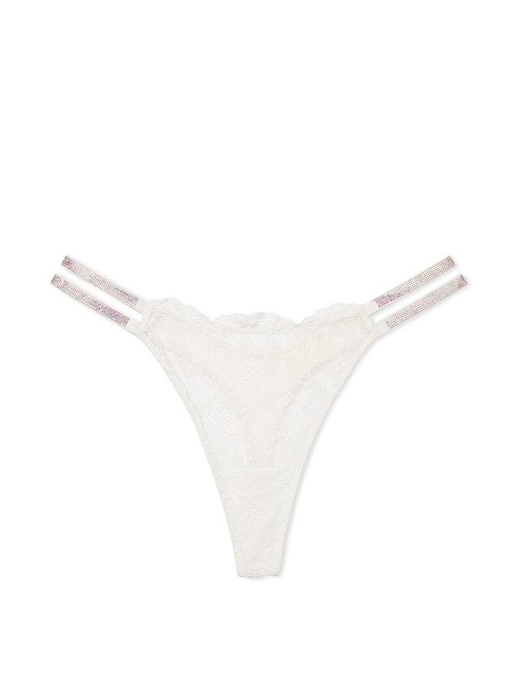 Victoria's Secret Coconut White Lace Shine Strap Thong Double Shine Strap Knickers - Image 3 of 3