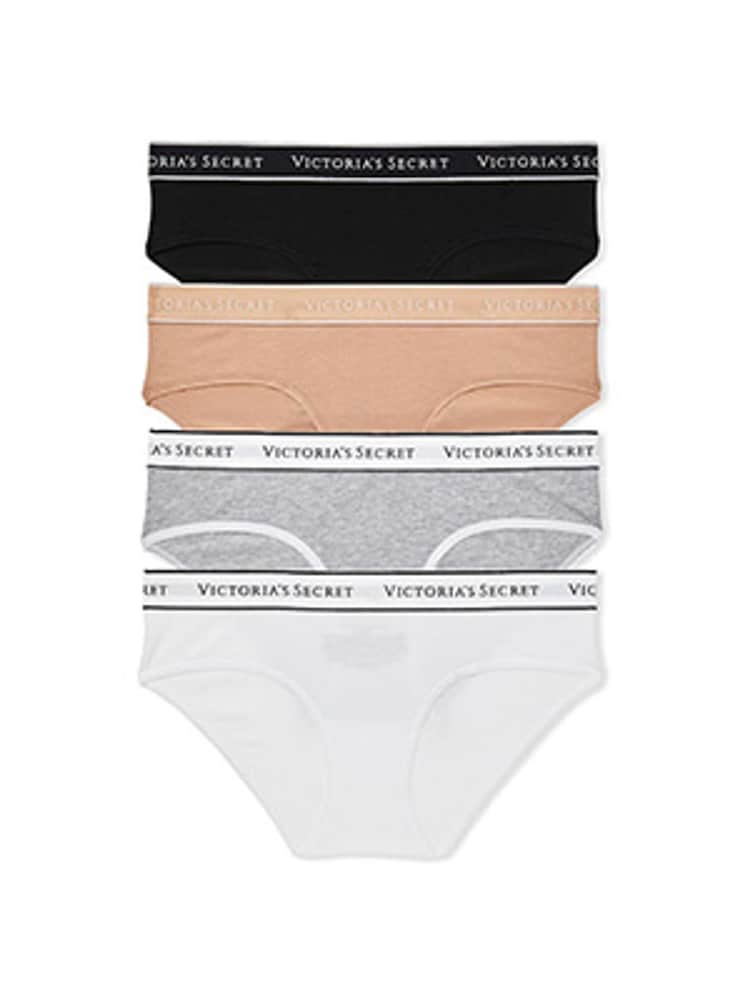 Victoria's Secret BlackWhiteGreyNude Hipster Logo 4 Pack Knickers - Image 1 of 4