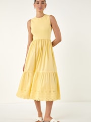 Roman Yellow Cotton Broderie Midi Dress - Image 1 of 5