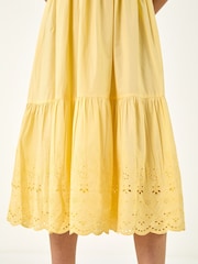 Roman Yellow Cotton Broderie Midi Dress - Image 4 of 5