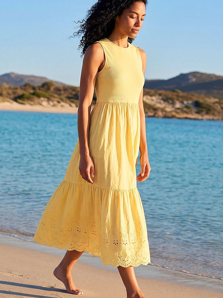 Roman Yellow Cotton Broderie Midi Dress - Image 5 of 5