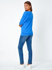 Roman Blue V-Neck Long Sleeve Jumper - Image 3 of 6