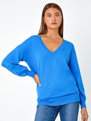 Roman Blue V-Neck Long Sleeve Jumper - Image 4 of 6