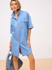 Mid Blue Denim 100% Cotton Shirt Dress - Image 1 of 5