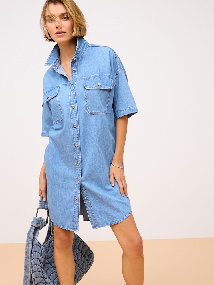 Mid Blue Denim 100% Cotton Shirt Dress - Image 1 of 5