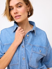 Mid Blue Denim 100% Cotton Shirt Dress - Image 3 of 5