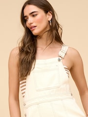 Ecru White Denim 100% Cotton Dungaree Dress - Image 4 of 6