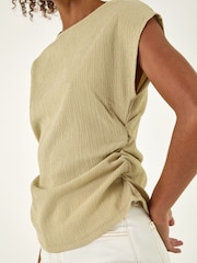 Roman Green Textured Ruched Side Stretch Top - Image 3 of 3