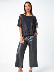 Roman Black Sparkle Mesh Stretch Overlay Top - Image 1 of 5