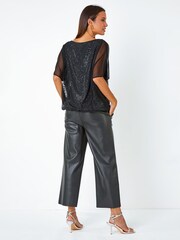 Roman Black Sparkle Mesh Stretch Overlay Top - Image 2 of 5
