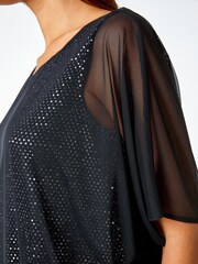 Roman Black Sparkle Mesh Stretch Overlay Top - Image 5 of 5