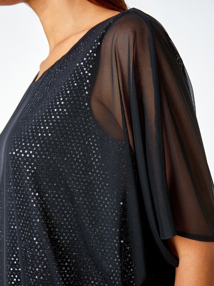 Roman Black Sparkle Mesh Stretch Overlay Top - Image 5 of 5