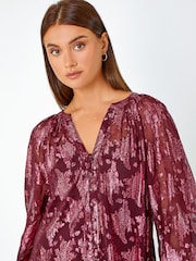 Roman Red Abstract Metallic Foil Print Blouse - Image 4 of 5