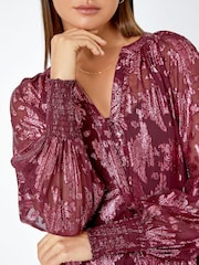 Roman Red Abstract Metallic Foil Print Blouse - Image 5 of 5