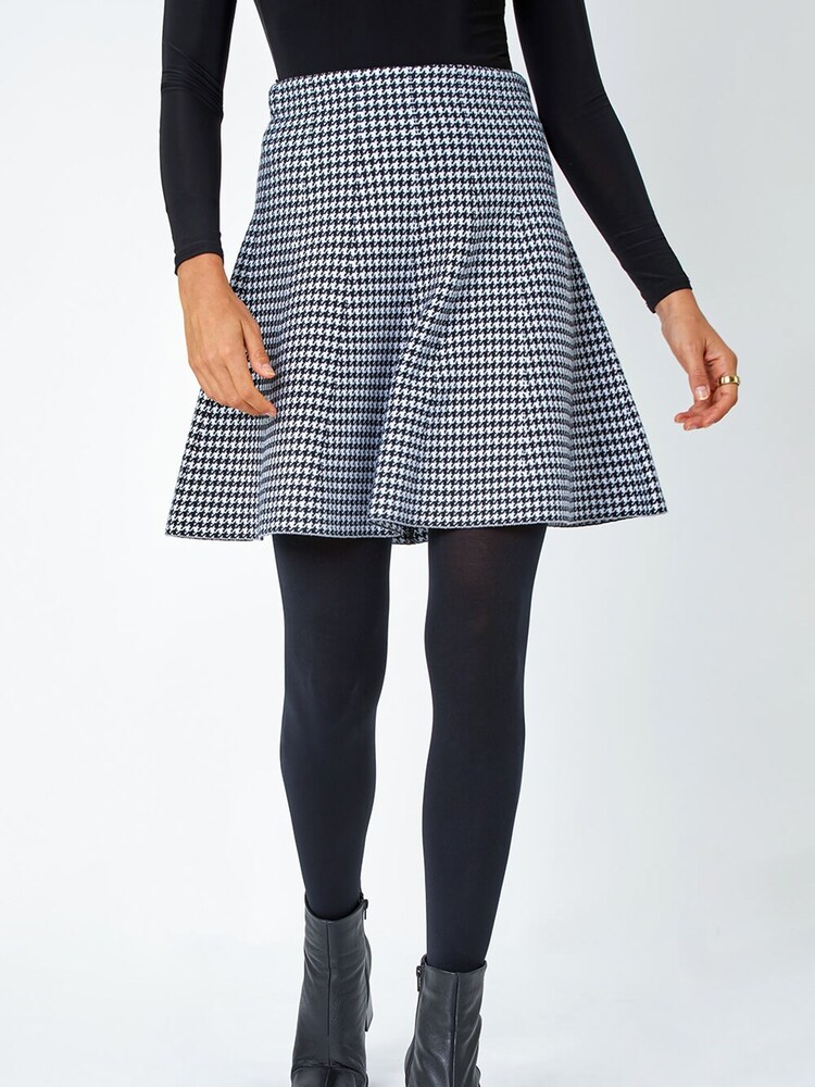 Roman Black Dogstooth Knitted A-Line Mini Skirt - Image 1 of 5