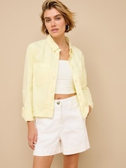 Lemon Yellow 100% Cotton Cropped Denim Shirt - Image 1 of 5